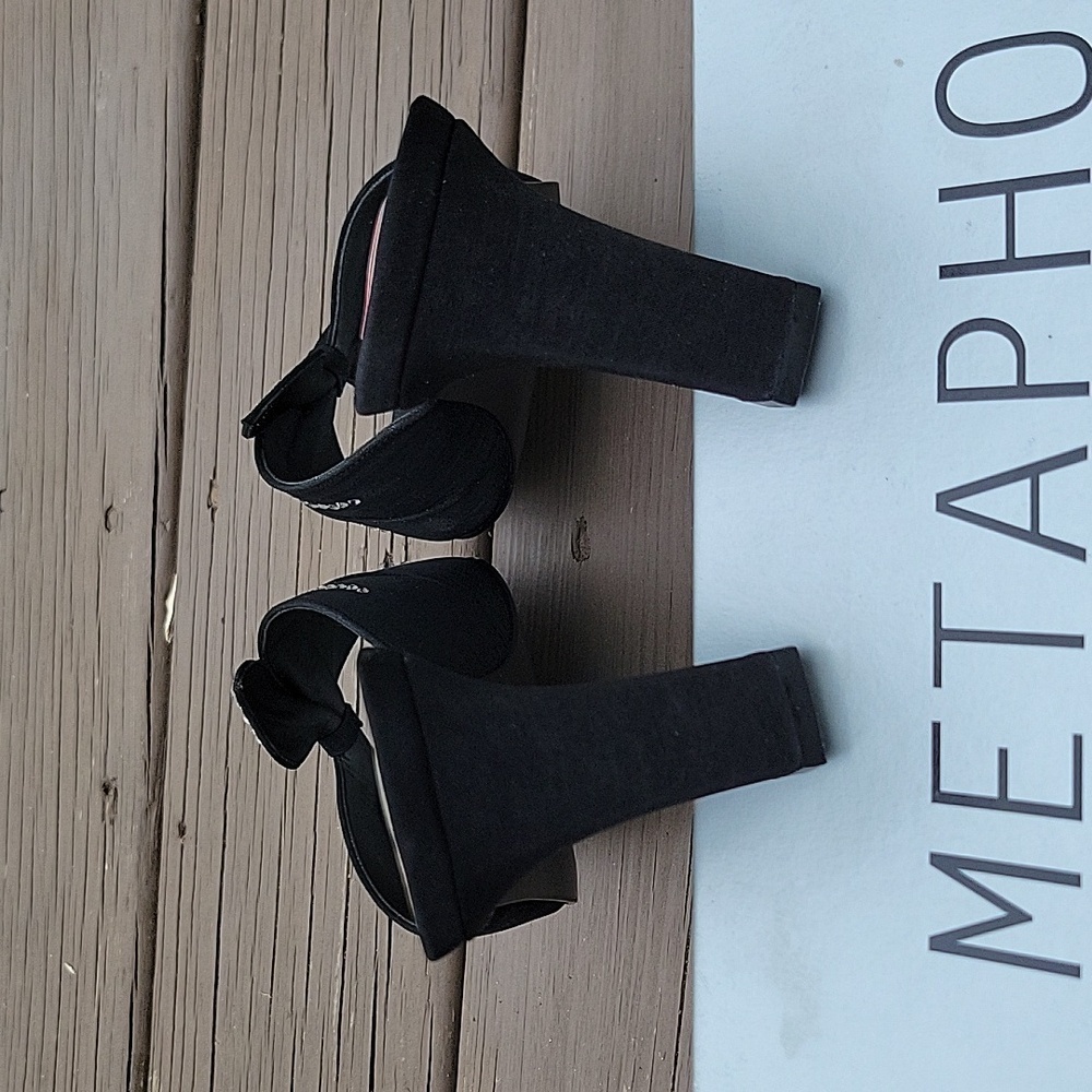 Vintage‎ 90s y2k Black Satin Fabric Bling Rhinestone Prom Formal Slide Heels 10 - Picture 10 of 10